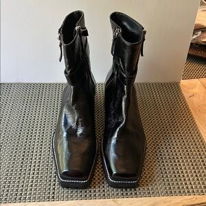 Barely worn! Like New! ZARA Basics ( Spain) Black Leather Biker Boots